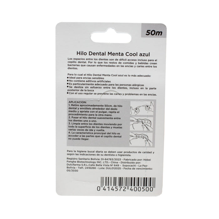 Hilo Dental Encerado Dr. Dent Menta Cool Azul X 50Mts