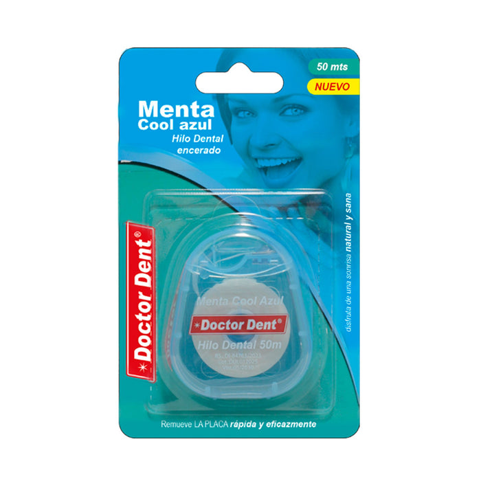 Hilo Dental Encerado Dr. Dent Menta Cool Azul X 50Mts