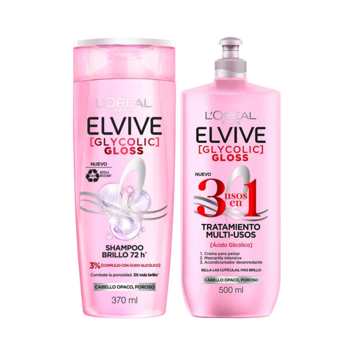 Pack Elvive Shampoo 370Ml + Crema 500Ml 3 En 1 Glycolic Gloss