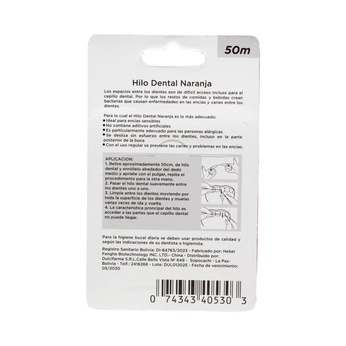 Hilo Dental Dr. Dent Encerado Naranja X 50Mts