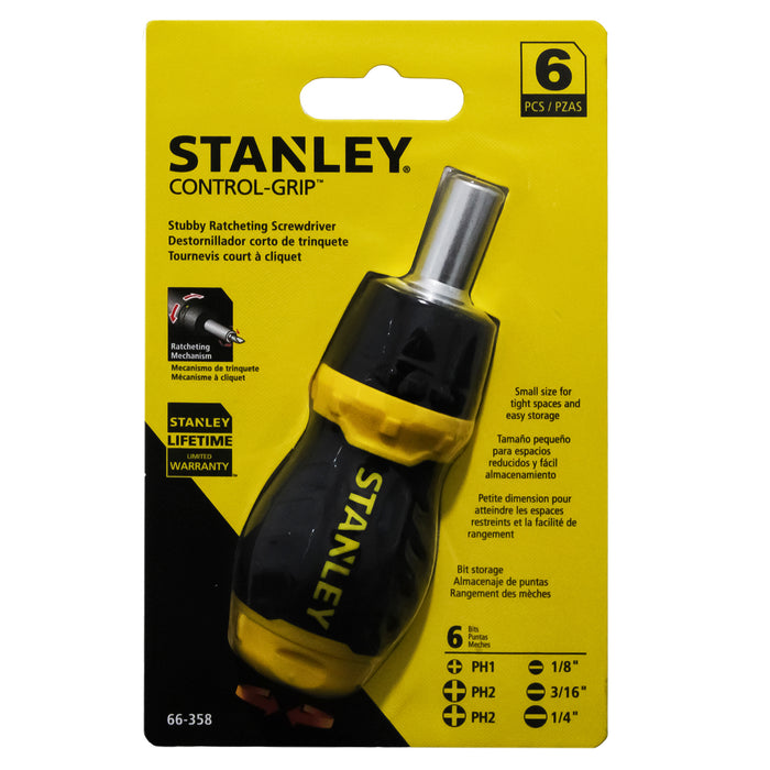 Stanley Destornillador Corto Control Grip 6 Piezas