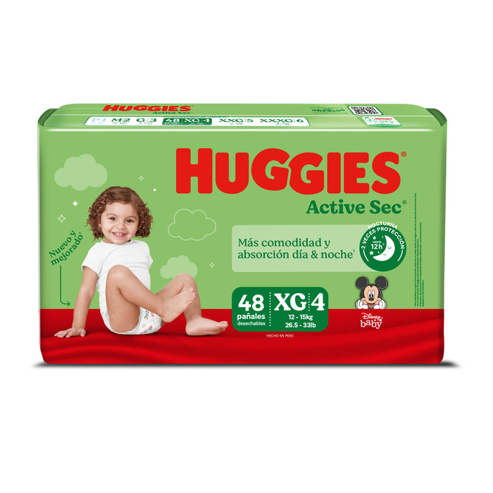 Pañal Huggies Active Sec Xg/4 X 48 Unidades