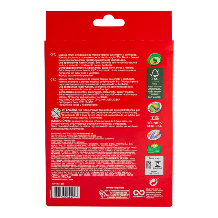 Ecol Lapices De Colores Faber Castell X 12 Colores + 2Gafitos +1 Tajador