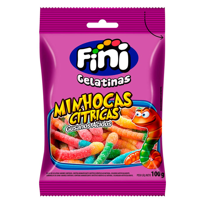 Fini Caramelos De Gelatina Gusanos Acidos X 100G