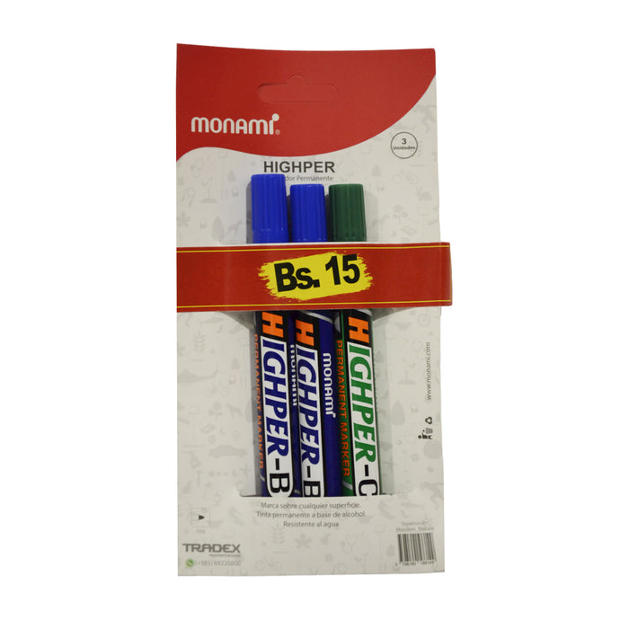 Monami Marcadores Highper-B X 3 Colores