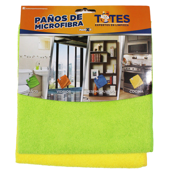 Paño De Microfibra Totes Amarillo Y Verde 40X40cm X 2 Unidades