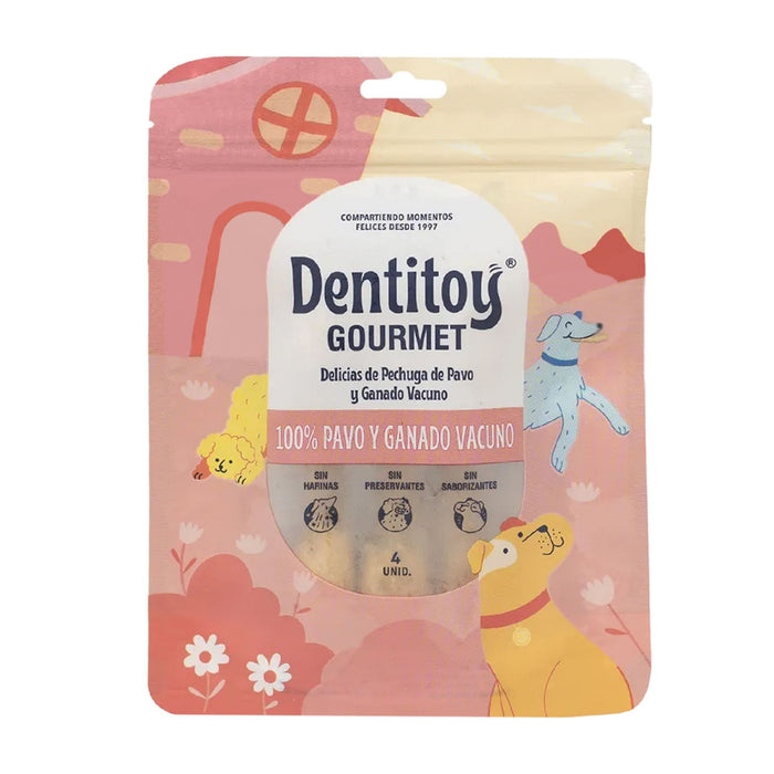 Snack Para Perro Dentitoy Pechuga Pavo Y Vacuno X 4 Unidades