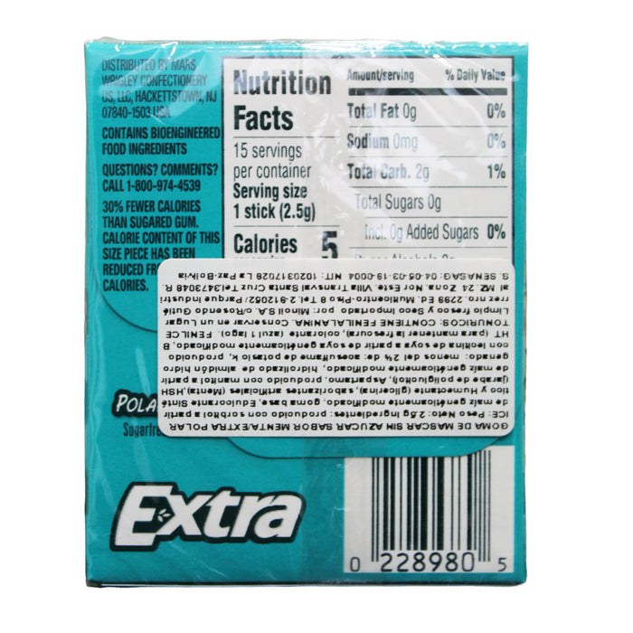 Wrigleys extra chicles polar ice x 15 uindades.