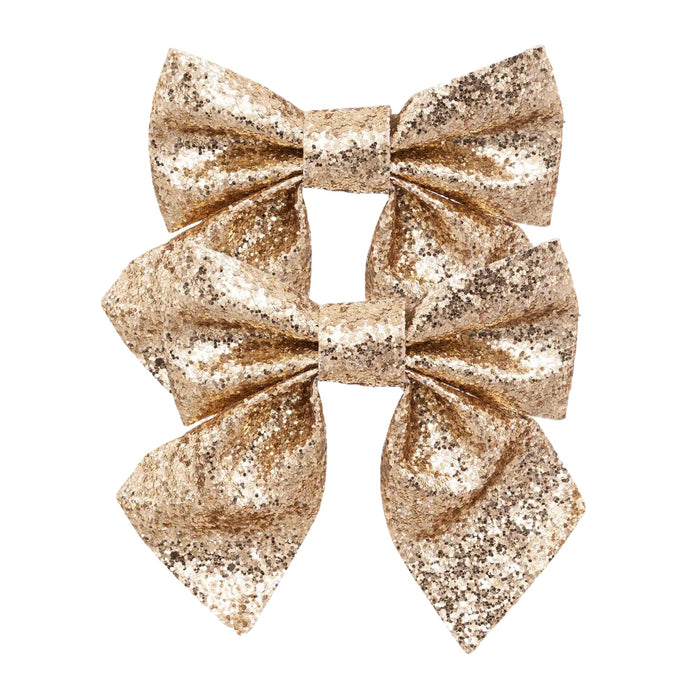 Juego De 2 Lazos Decorativos Brillantes 16 X 14 Cm Dorados Atmosphera