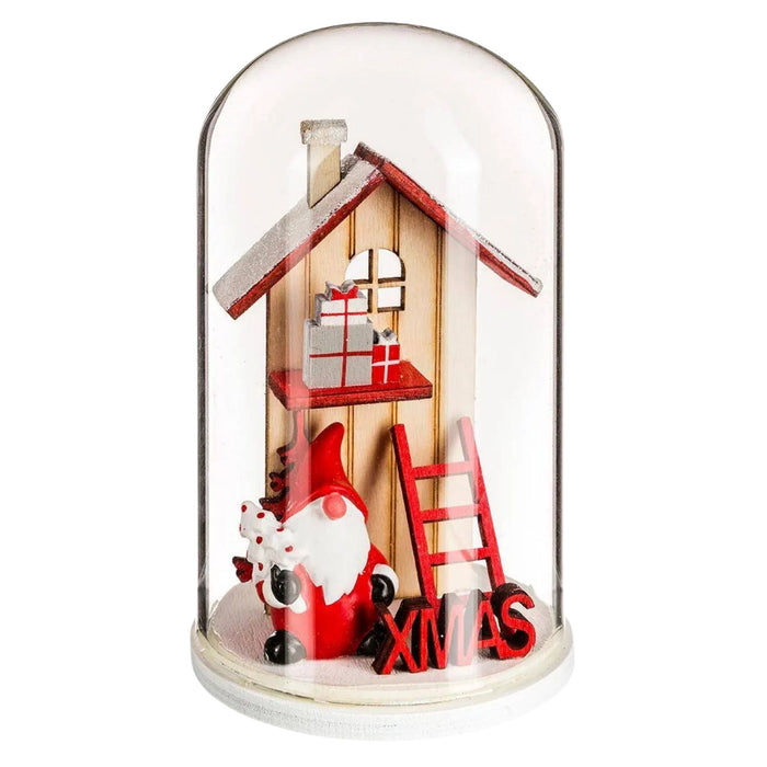 Decoración Atmosphera Con Papá Noel Bajo Campana Madera Rojo