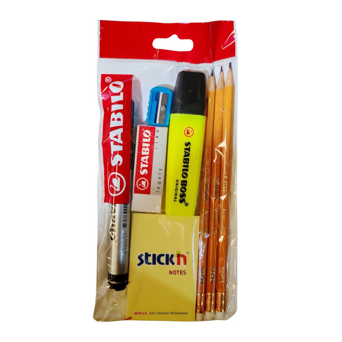 Lápiz De Grafito Stabilo Swano +  Resaltador + Marcador + Borrador + Tajador + Notas X 3 Unidades