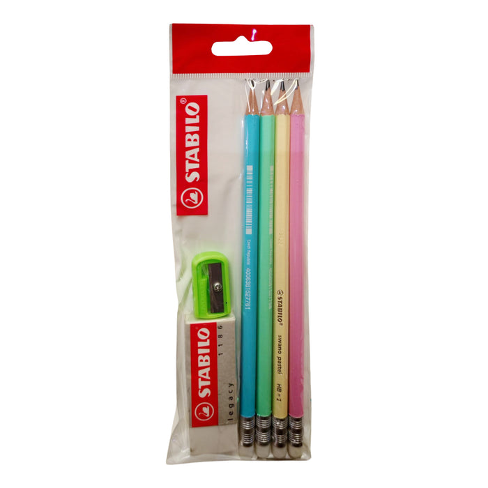 Lápiz De Grafito Stabilo Swano Barniz Pastel + Borrador + Tajador X 4 Unidades
