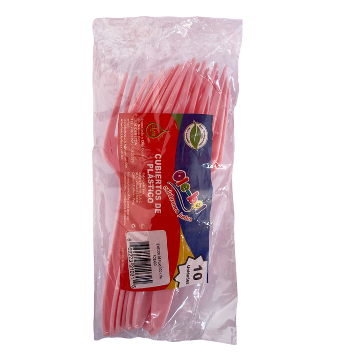 Olebol Tenedores Plasticos Rosados X 10 Unidades