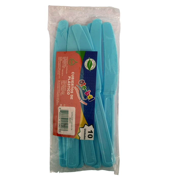 Olebol Cuchillos Plasticos Celestes X 10 Unidades