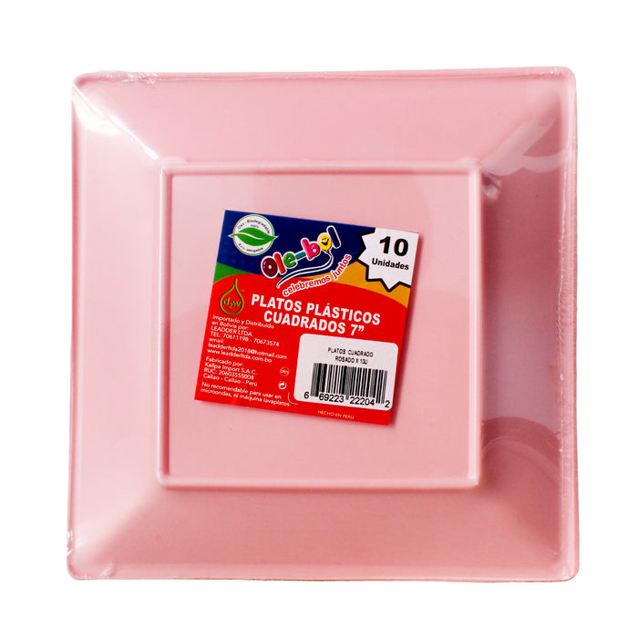 Olebol Platos Cuadrados Rosado X 10 Unidades