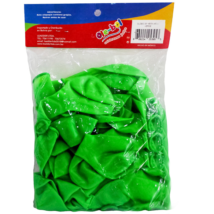 Olebol Globo 9 Neon X 50 Unidades Verde Neon