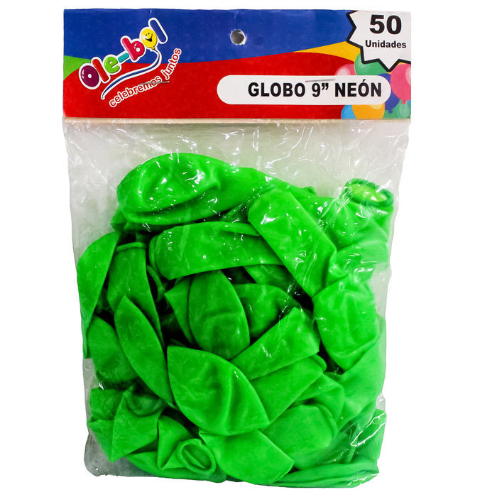 Olebol Globo 9 Neon X 50 Unidades Verde Neon
