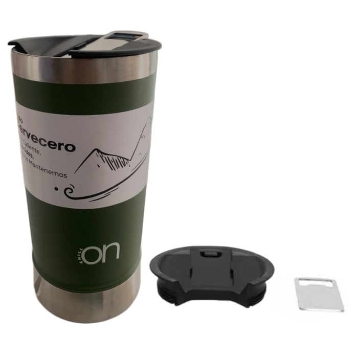 Vaso Cervecero Con Tapa Chill On Verde Militar X 470Ml