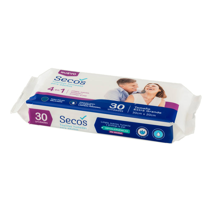 Toallitas Húmedas Secos 4 En 1 Para Adulto X 30 Unidades