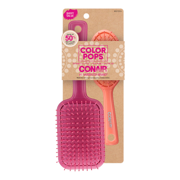 Set De Cepillos Conair Color Pops Paddle Cushion Brush X 2 Piezas