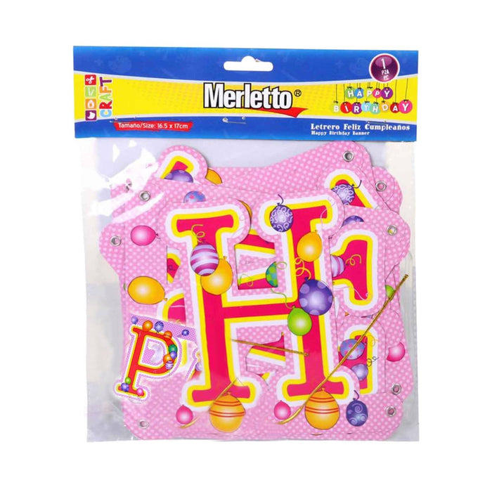 Letrero Merletto Happy Birthday Rosado