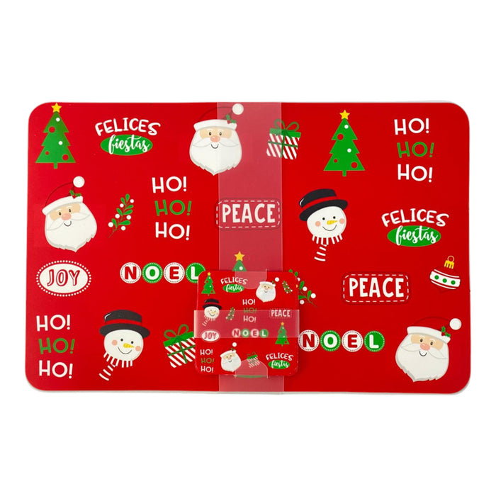 Individual Con Portavasos Santini Set Mix Xmas Rojo 8 Piezas 42 X 27.5Cm