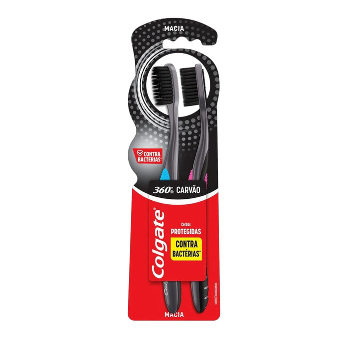 Cepillo Dental Colgate 360 Carbón Medio Paquete X 2 Unidades