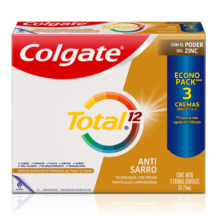 Colgate Pack 3 Cr Dental Total 12 Antisarro X 75Ml