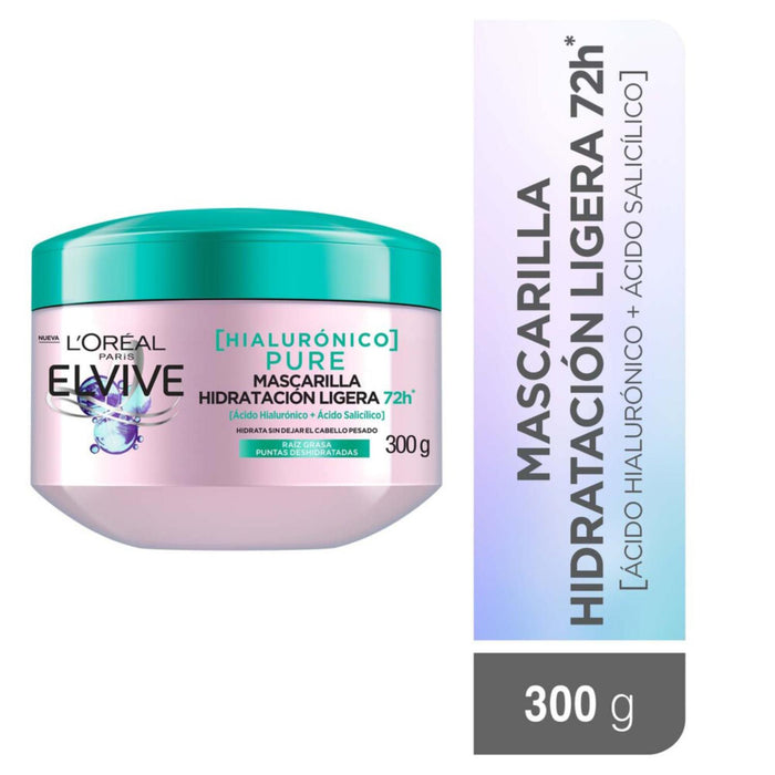 Mascarilla Elvive Capilar Hialurónico Pure - Raíz Grasa Puntas Deshidratadas X 300Ml