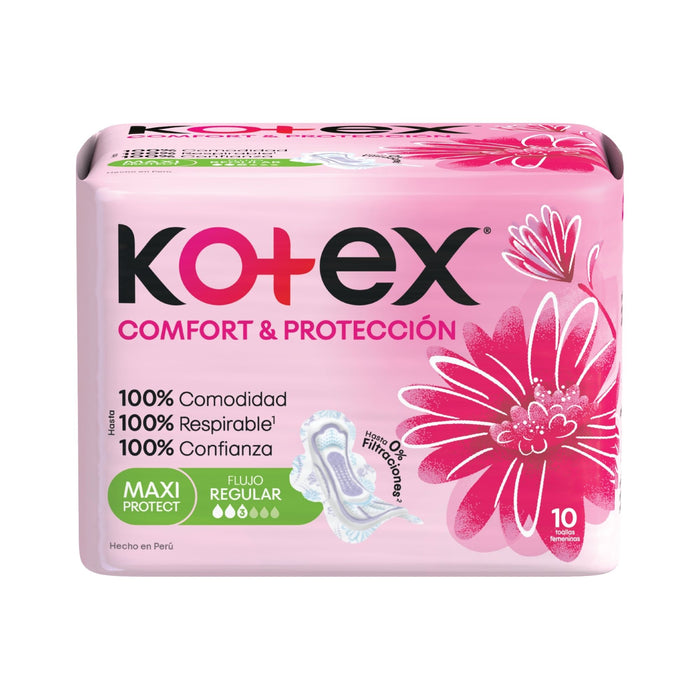Toallas Higiénicas Kotex Comfort & Protección Normal X 10 Unidades