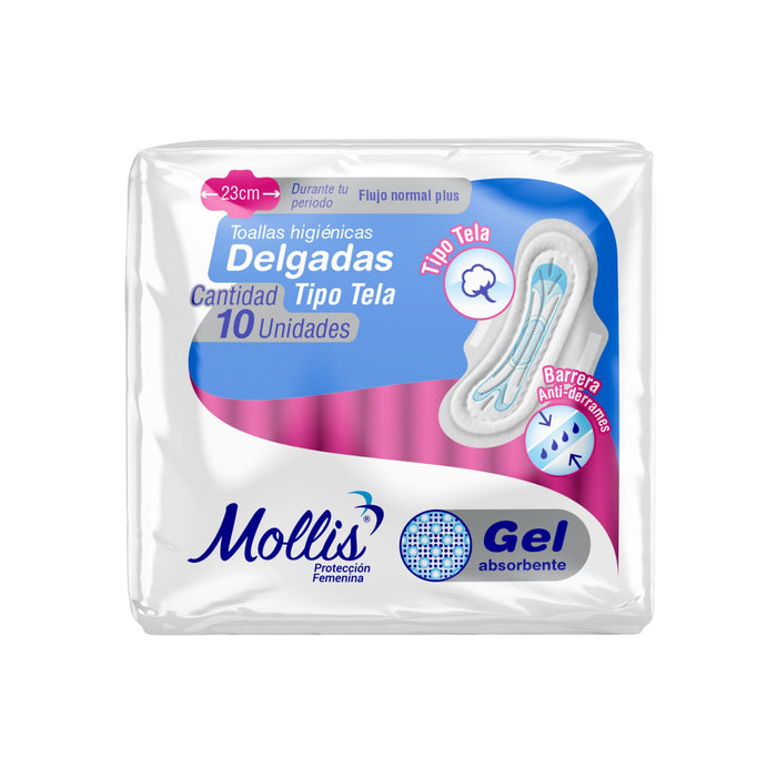 Toallas Higiénicas Mollis Delgadas Flujo Normal Tipo Tela X 10 Unidades