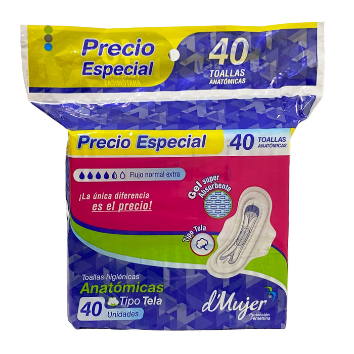 D Mujer Toallas Higienicas Anatomicas Tipo Tela X 40 Unidades