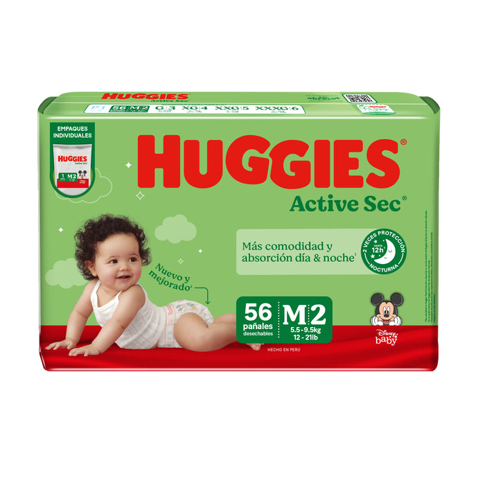Pañales Active Sec Huggies M Verde X 56 Unidades