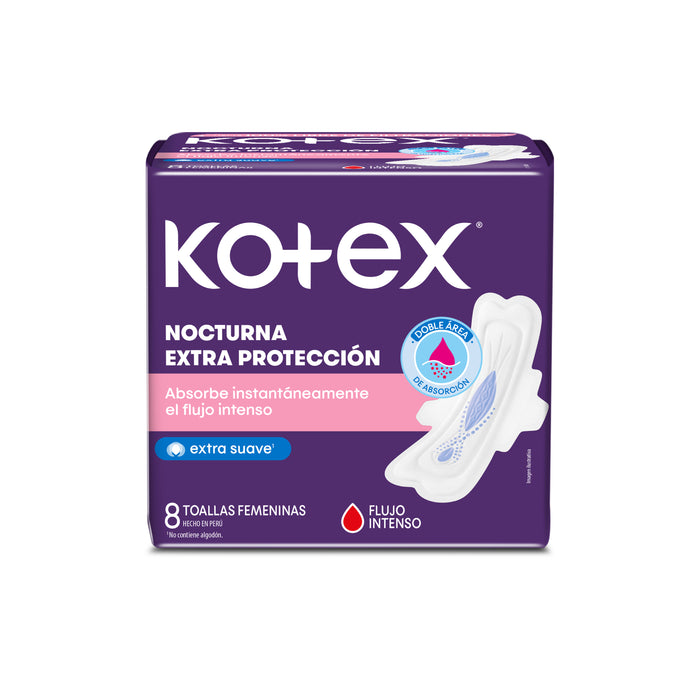 Toallitas Femeninas Kotex Nocturna Con Alas X 8 Unidades