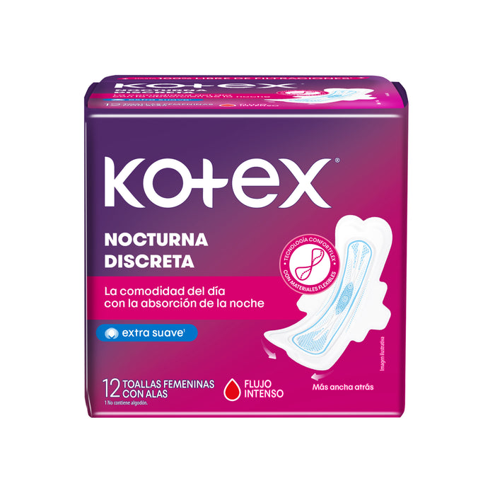 Toallitas Femeninas Kotex Ultrafina Nocturna X 12 Unidades