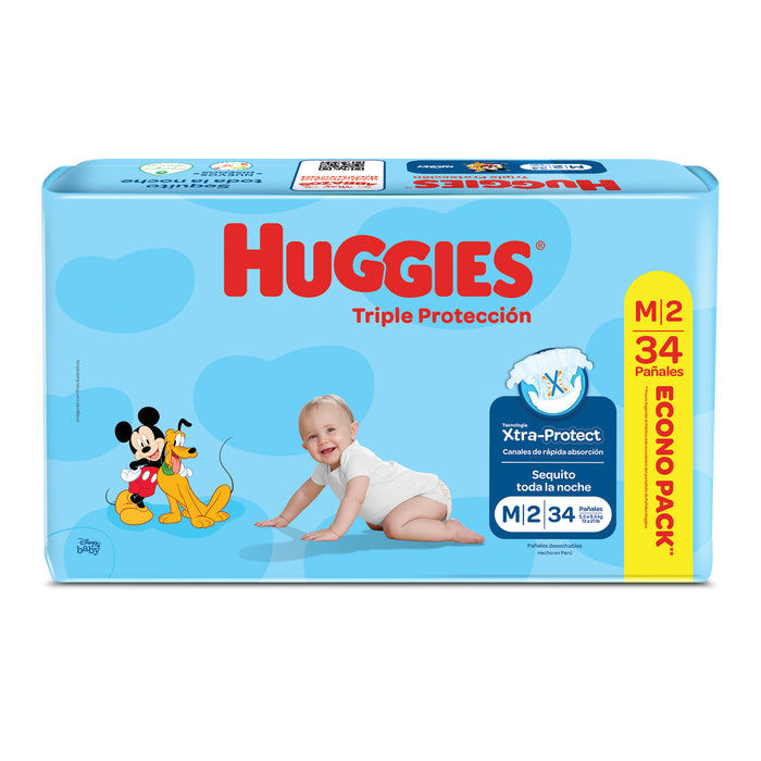 Pañales Triple Protección Huggies M X 34 Unidades