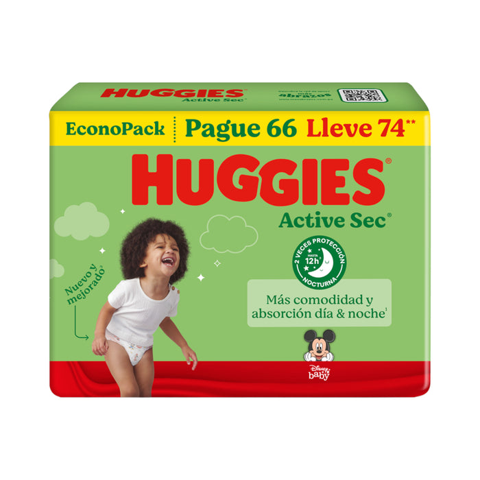 Pañales Active Sec Xg/4 Verde Huggies X 74 Unidades