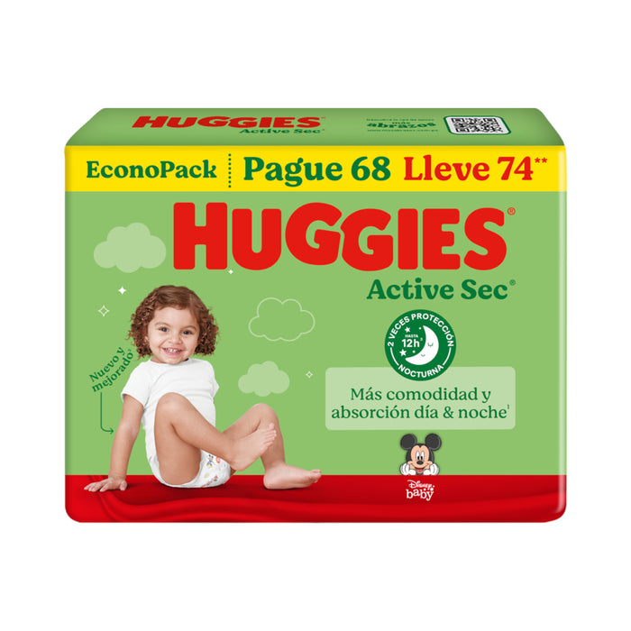 Pañal Active Sec Xxg/5 Verde Huggies X 74 Unidades