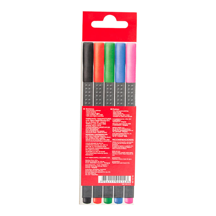 Marcador Faber Castell Grip Fine Colores Básicos X 5 Unidades