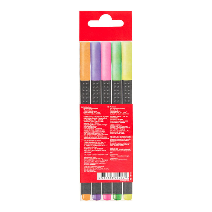 Marcador Grip Faber Castell Fine Colores Neón X 5 Unidades