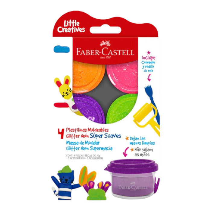 Plastilina Suave Faber Castell A Colores Neón 50G X 4 Unidades