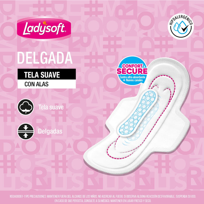 Toallita Femenina Ladysoft Delgada Con Alas X 10 Unidades