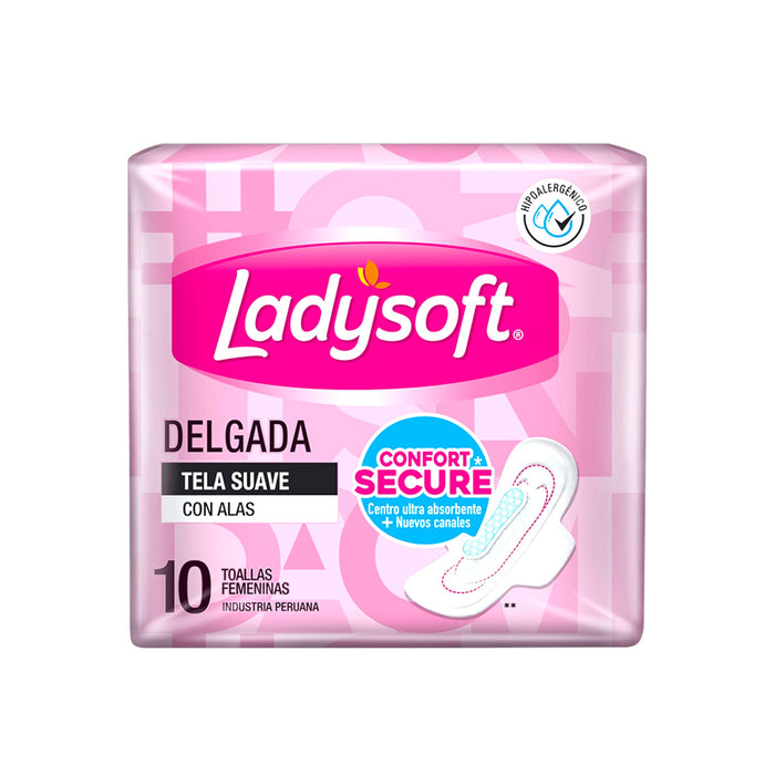 Toallita Femenina Ladysoft Delgada Con Alas X 10 Unidades