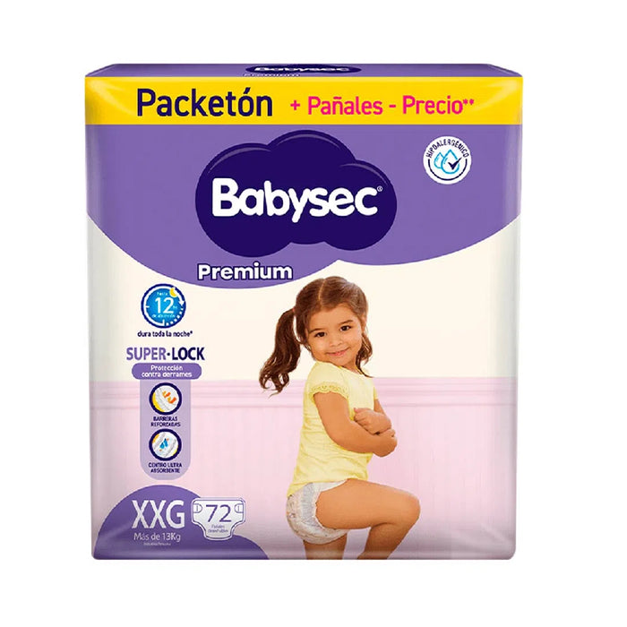 Pañal Premium Talla Xxg Babysec X 72 Unidades