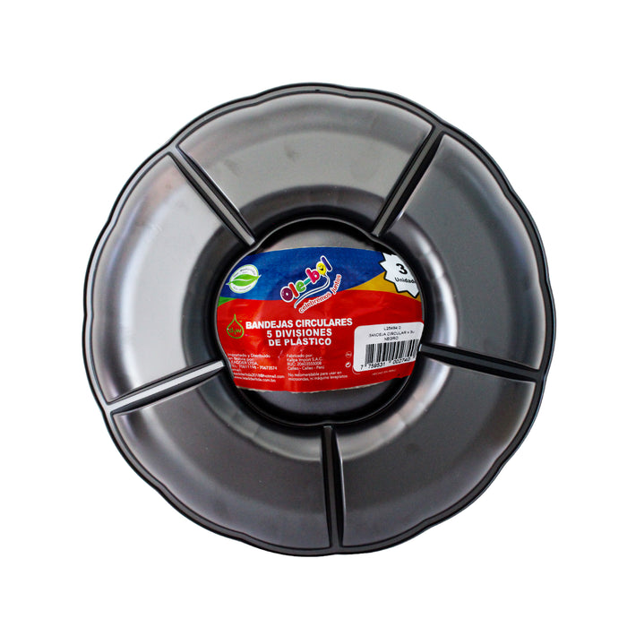 Olebol Bandeja Circular 5 Divisiones Negro X 3 Unidades