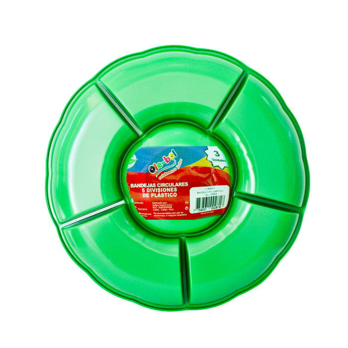 Olebol Bandeja Circular 5 Divisiones Verde X 3 Unidades