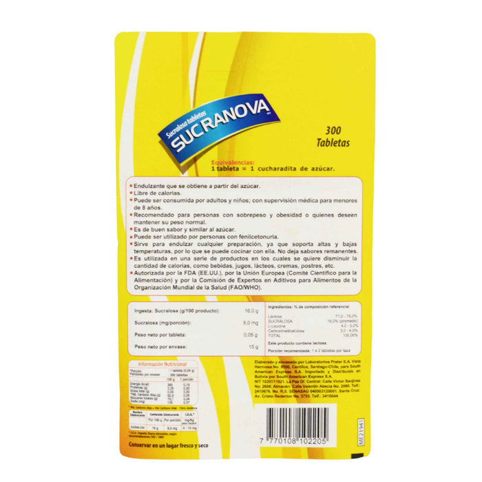 Sucranova Edulcorante Sucralosa X 300 Comprimidos