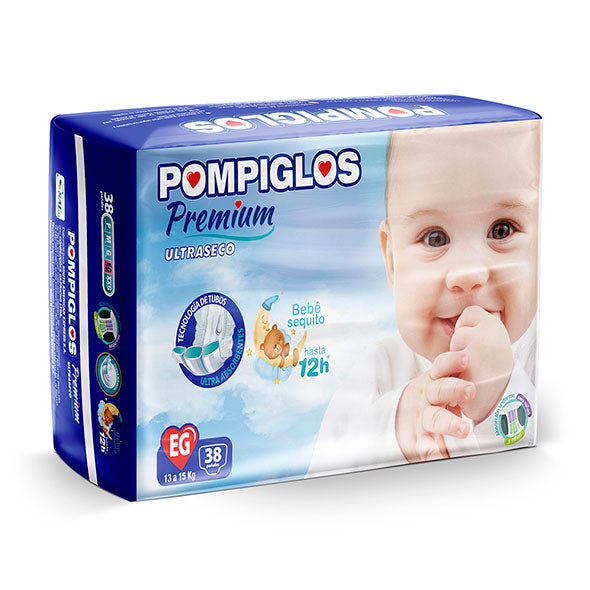 Pañal Premium Ultraseco Pompiglos Eg-Xg X 38 Unidades