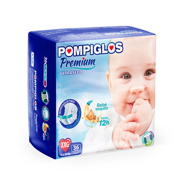 Pañal Premium Ultraseco Pompiglos Xxg X 36 Unidades