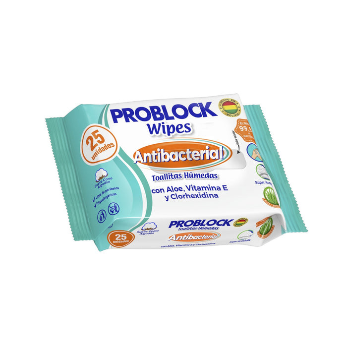 Toallitas Húmedas Problock Wipes Antibacterial X 25 Unidades